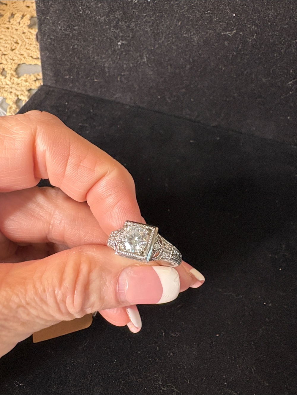 Vintage-Inspired Silver 925 Cubic Zirconia Halo Engagement Ring - White Sz 6